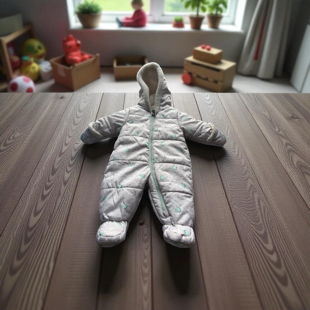 Carter’s Baby Snowsuit 0–3M Gray Quilted Winter